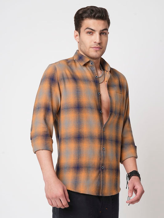 Tangerine & Navy Flannel Checkered Shirt