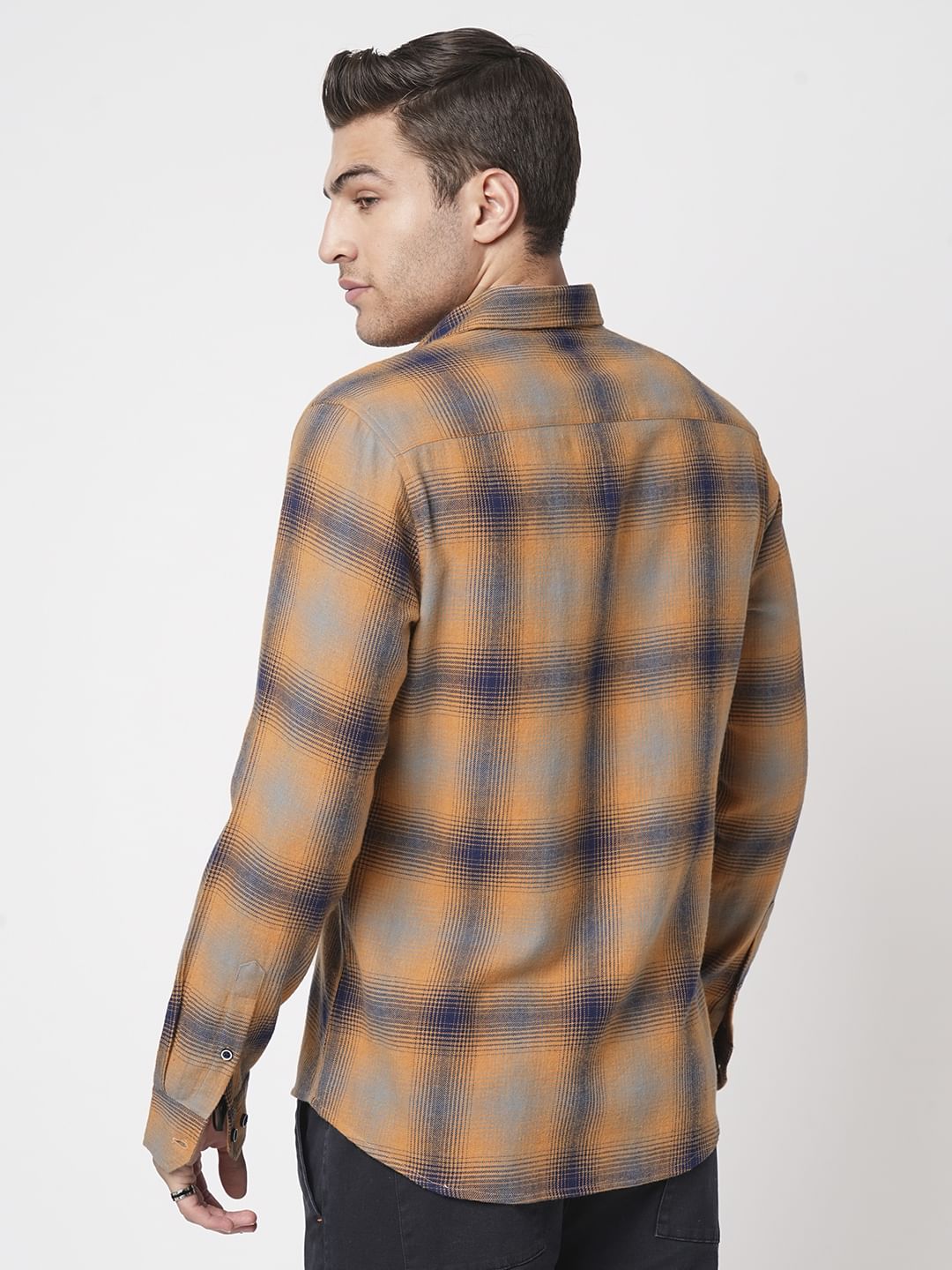 Tangerine & Navy Flannel Checkered Shirt