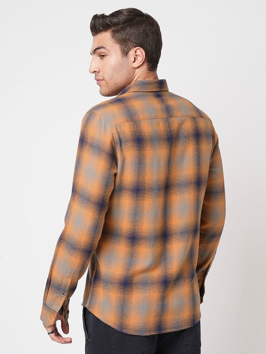Tangerine & Navy Flannel Checkered Shirt