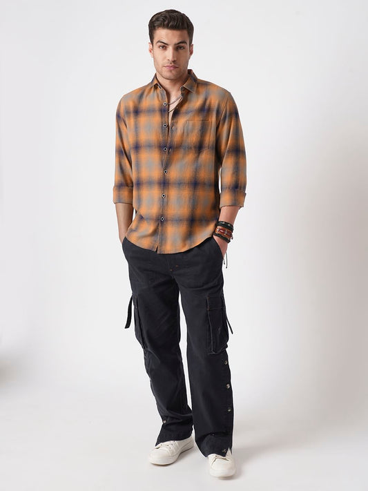Tangerine & Navy Flannel Checkered Shirt
