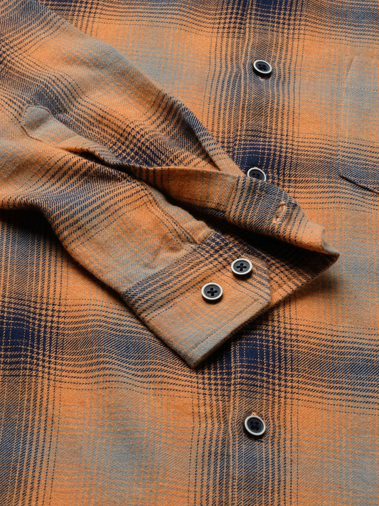 Tangerine & Navy Flannel Checkered Shirt
