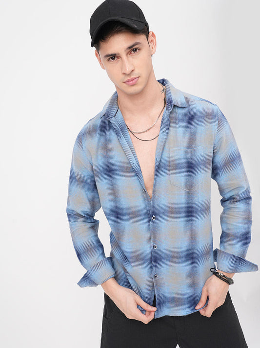 Aero Blue & Navy Flannel Checkered Shirt