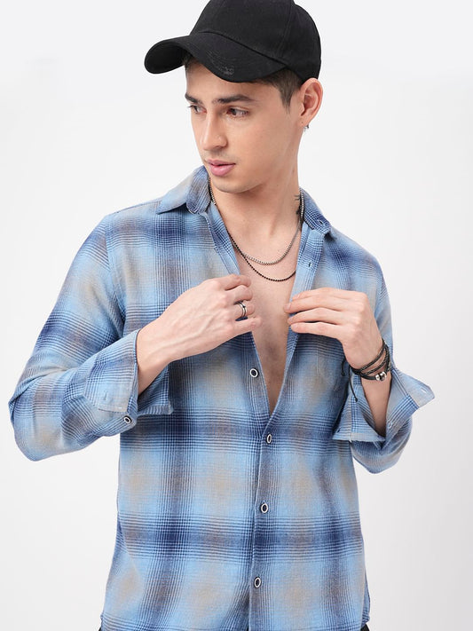 Aero Blue & Navy Flannel Checkered Shirt