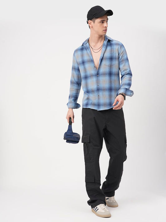 Aero Blue & Navy Flannel Checkered Shirt
