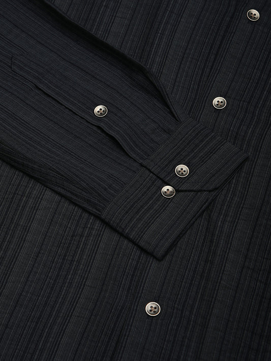 Navy Pencil Stripes Mandarin Shirt