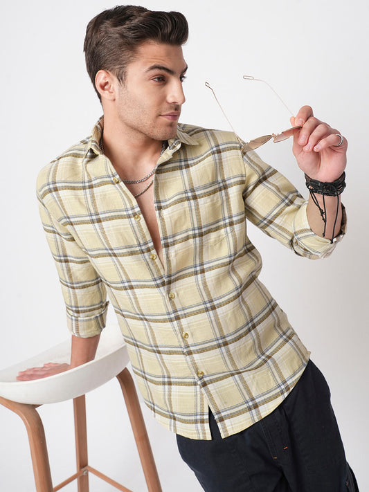 Finesse Beige Box Checks Shirt