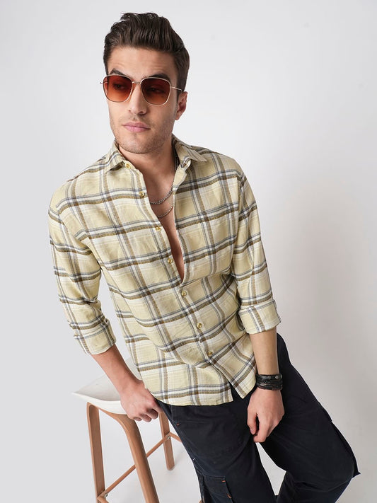 Finesse Beige Box Checks Shirt