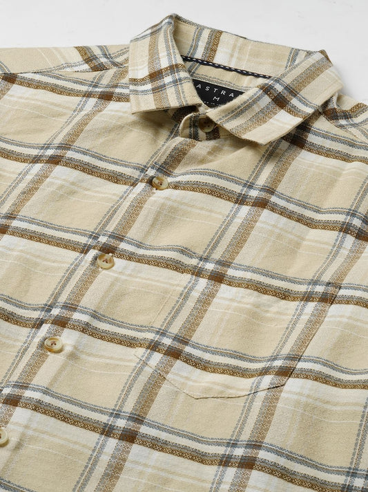 Finesse Beige Box Checks Shirt
