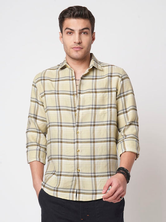 Finesse Beige Box Checks Shirt