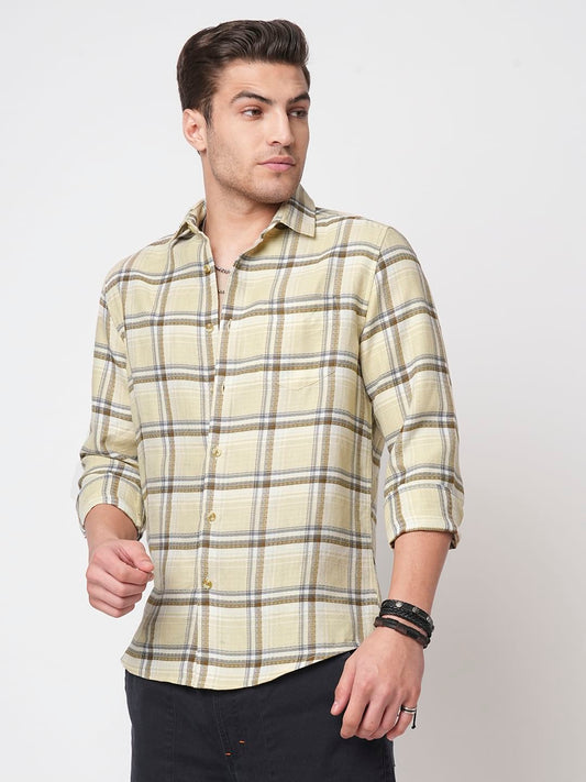 Finesse Beige Box Checks Shirt