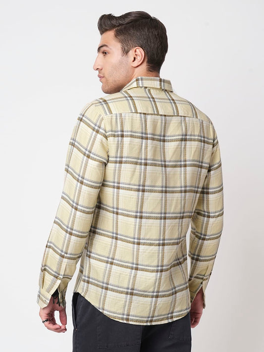 Finesse Beige Box Checks Shirt