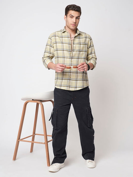 Finesse Beige Box Checks Shirt