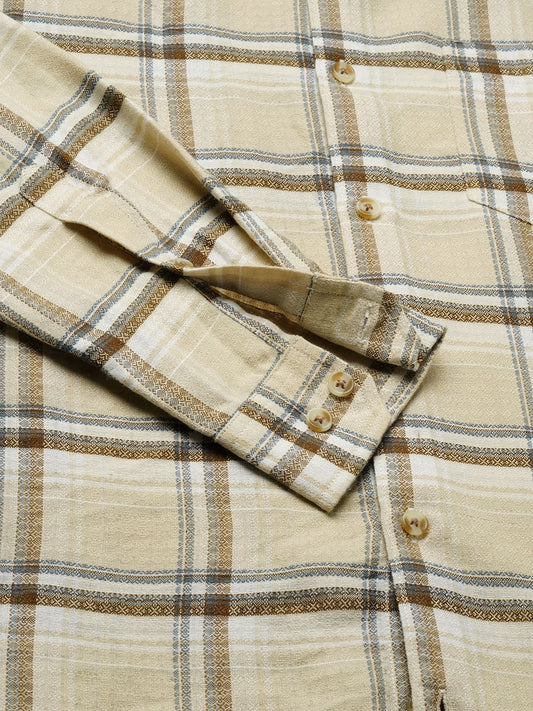 Finesse Beige Box Checks Shirt