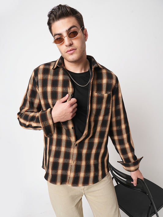 Vintage Russet Brown Plaid Checks Twill Shirt