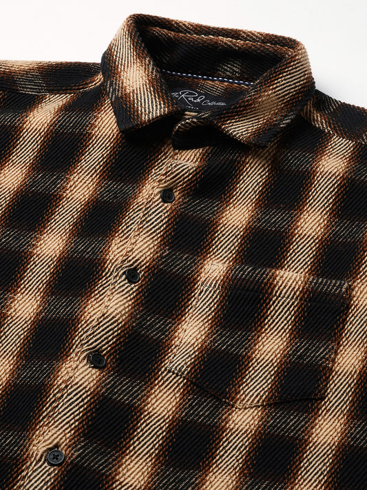 Vintage Russet Brown Plaid Checks Twill Shirt