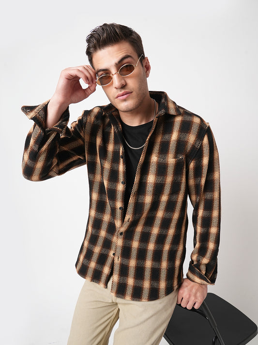 Vintage Russet Brown Plaid Checks Twill Shirt