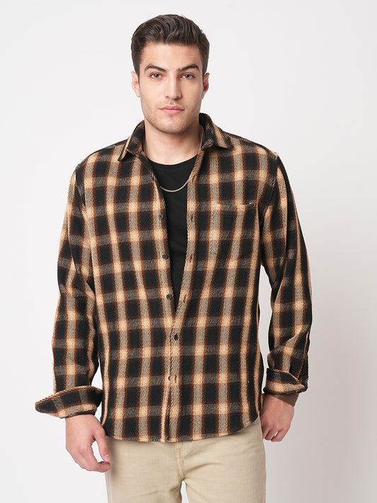 Vintage Russet Brown Plaid Checks Twill Shirt
