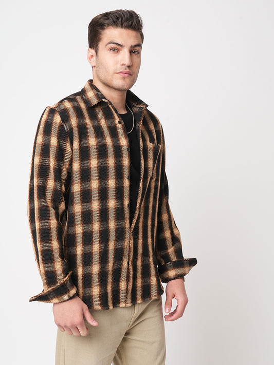 Vintage Russet Brown Plaid Checks Twill Shirt