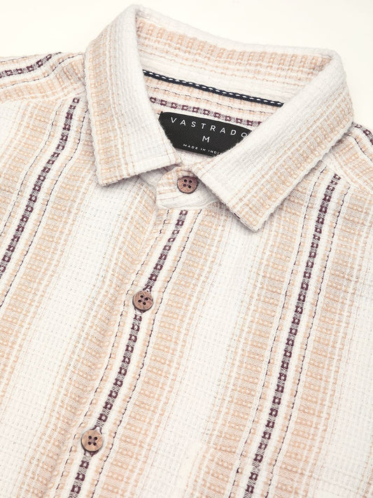 Beige Interweave Broad Striped Shirt