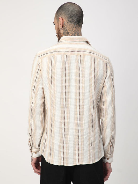 Beige Interweave Broad Striped Shirt