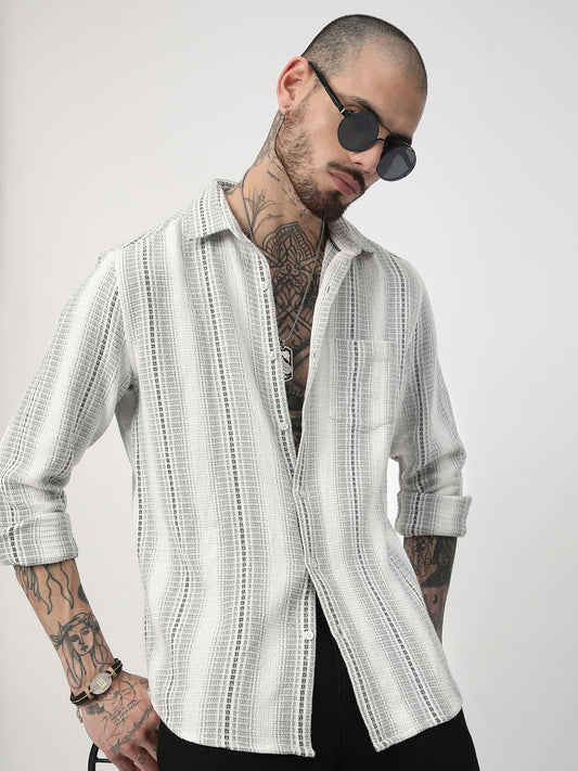 Grey Interweave Broad Striped Shirt