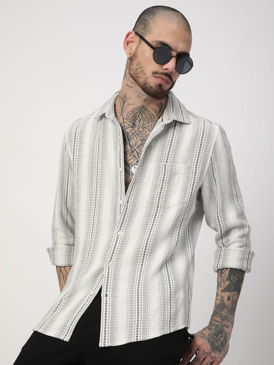 Grey Interweave Broad Striped Shirt
