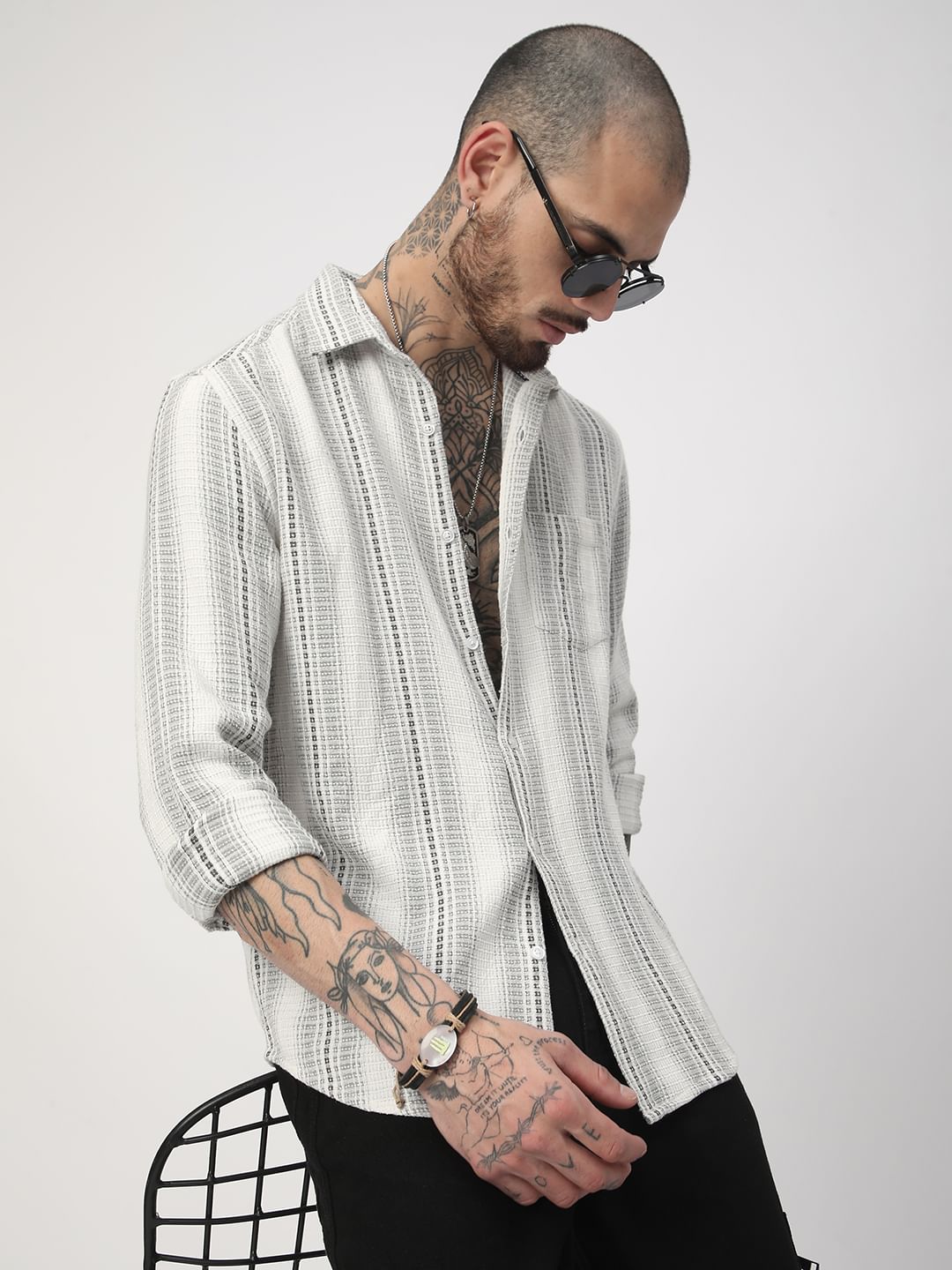 Grey Interweave Broad Striped Shirt
