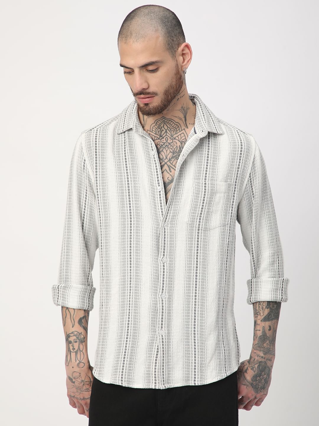Grey Interweave Broad Striped Shirt