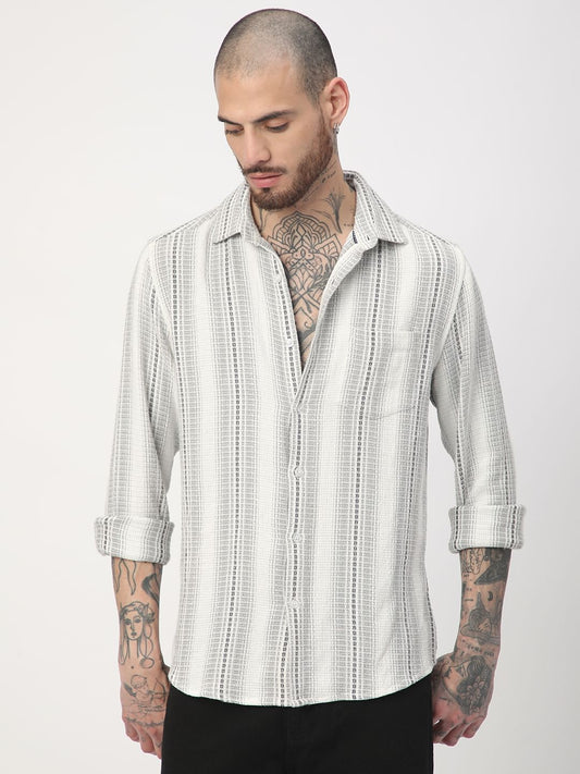 Grey Interweave Broad Striped Shirt