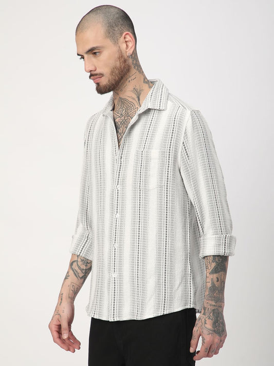 Grey Interweave Broad Striped Shirt