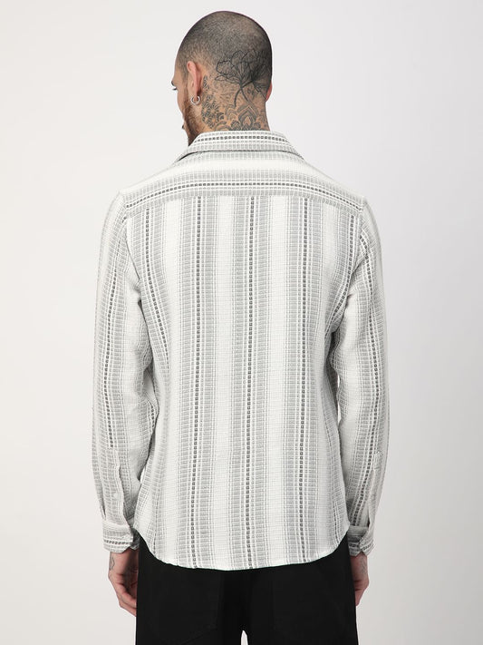 Grey Interweave Broad Striped Shirt