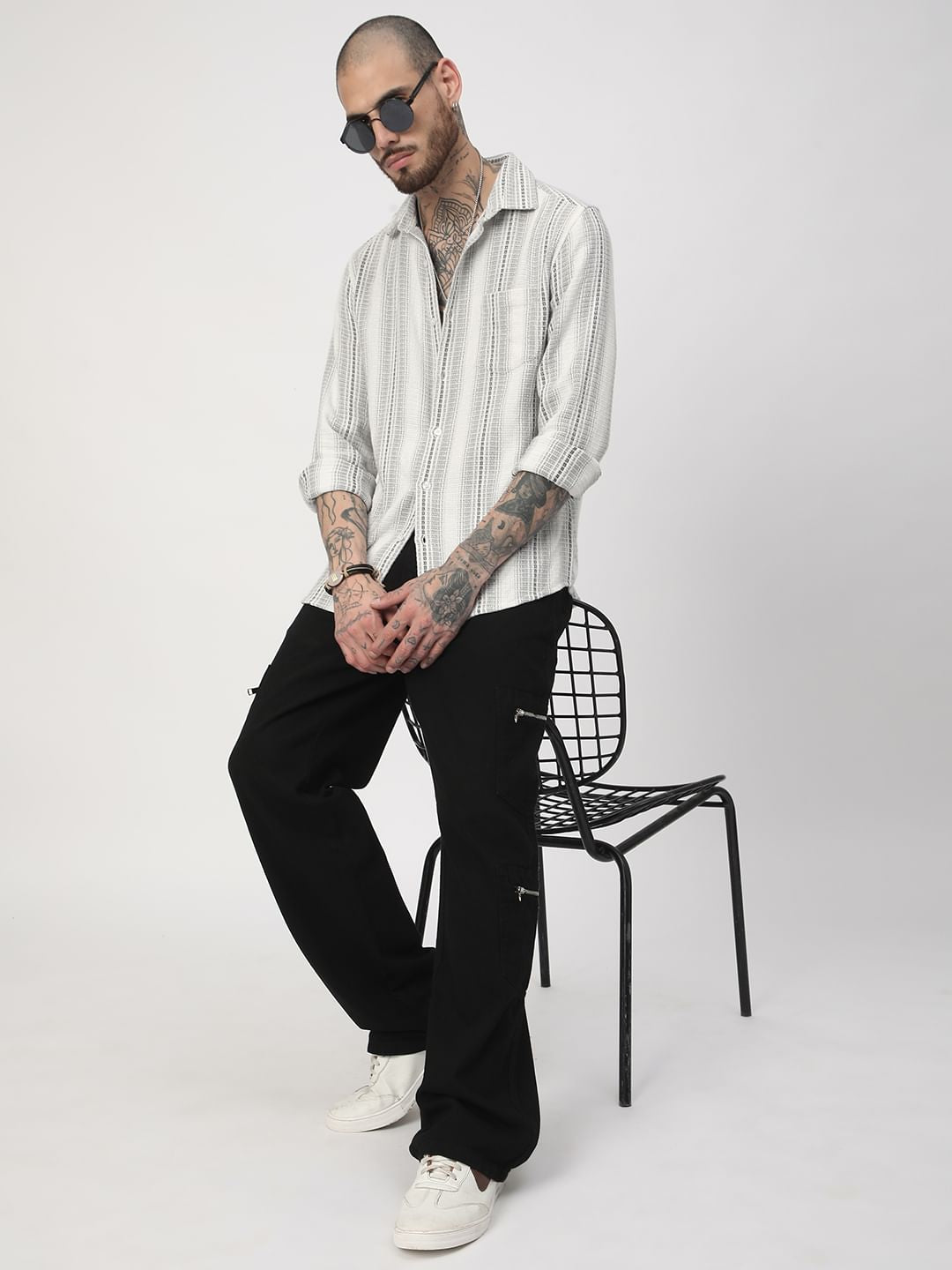 Grey Interweave Broad Striped Shirt