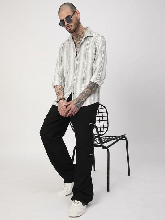 Grey Interweave Broad Striped Shirt