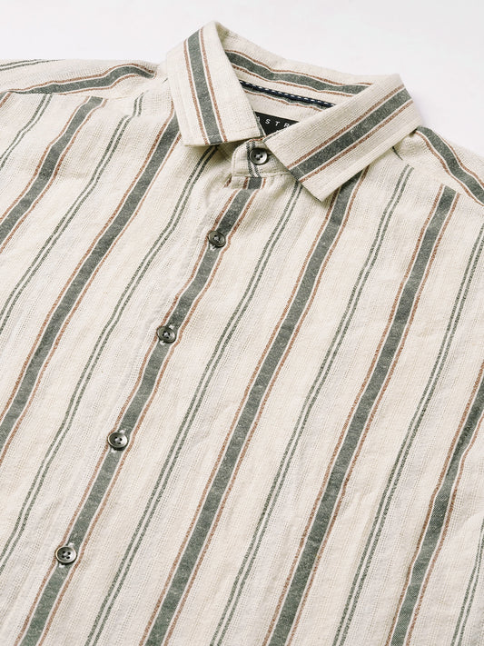 Ivory & Olive Vertical Striped Burlap Shirt
