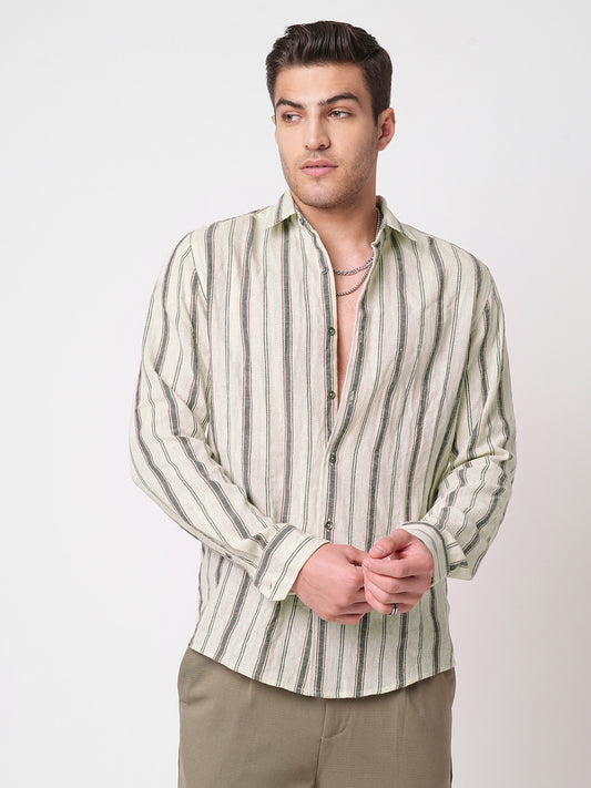 Ivory & Olive Vertical Striped Burlap Shirt