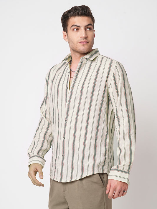Ivory & Olive Vertical Striped Burlap Shirt
