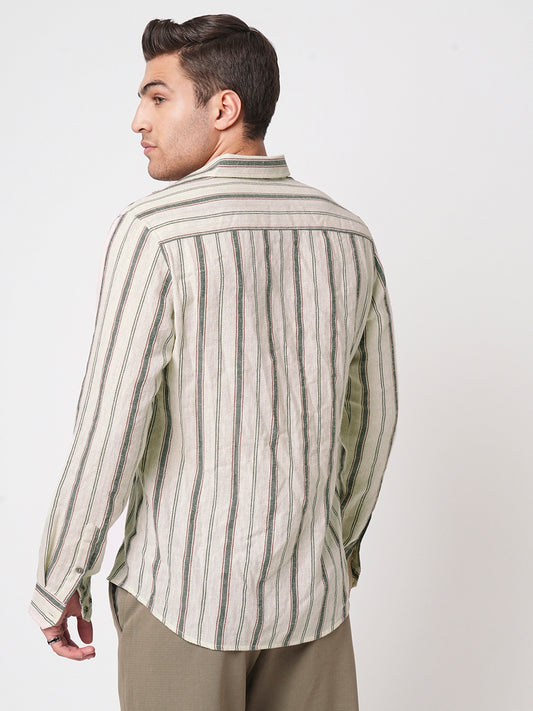Ivory & Olive Vertical Striped Burlap Shirt