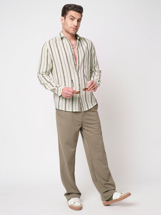 Ivory & Olive Vertical Striped Burlap Shirt