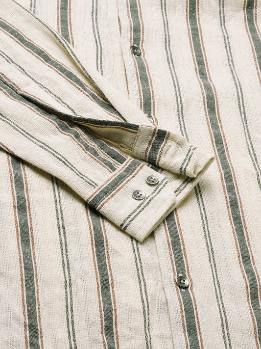 Ivory & Olive Vertical Striped Burlap Shirt