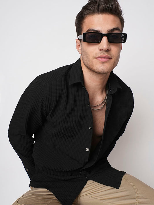 Black Mini Checks Textured Shirt