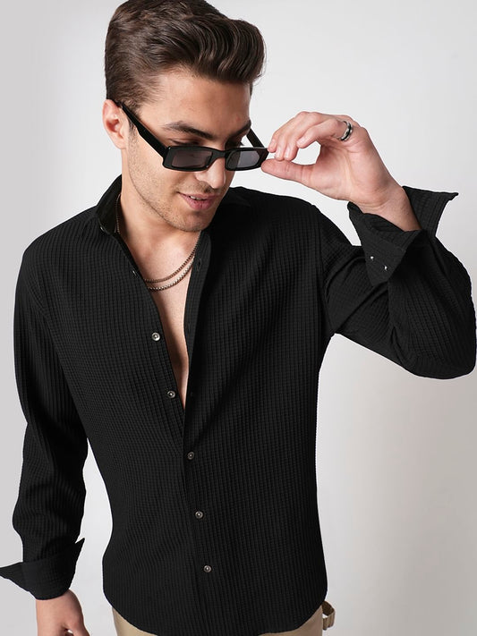 Black Mini Checks Textured Shirt
