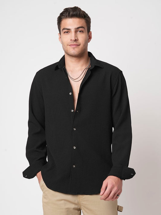 Black Mini Checks Textured Shirt