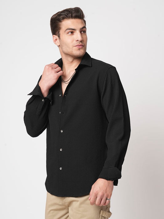 Black Mini Checks Textured Shirt