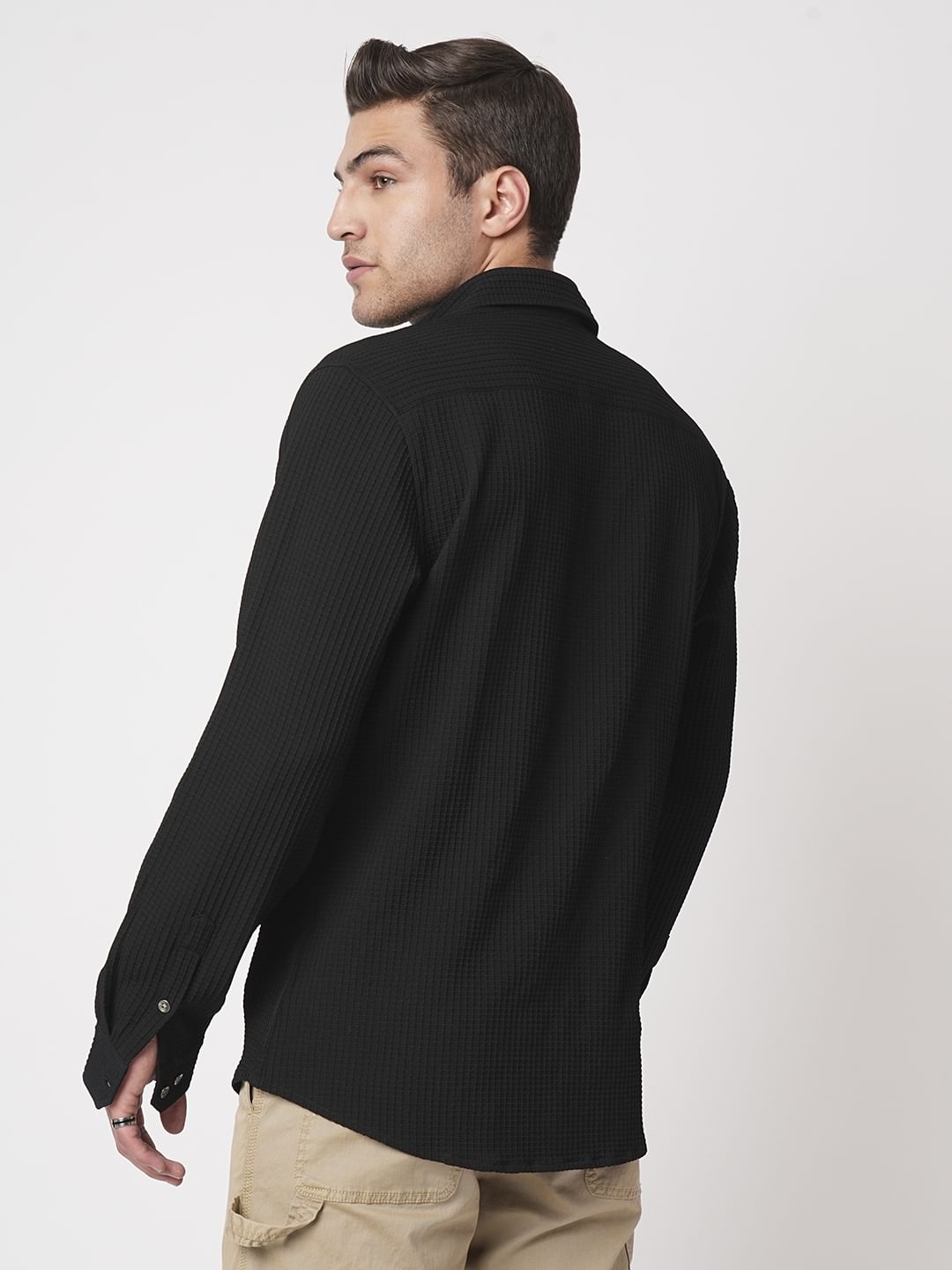 Black Mini Checks Textured Shirt