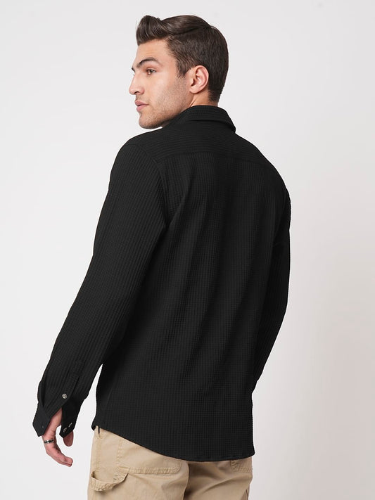 Black Mini Checks Textured Shirt