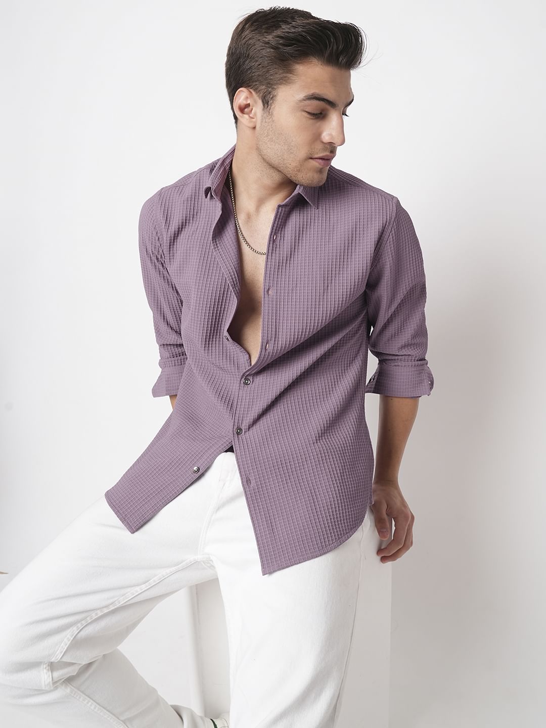 Sunset Purple Mini Checks Textured Shirt