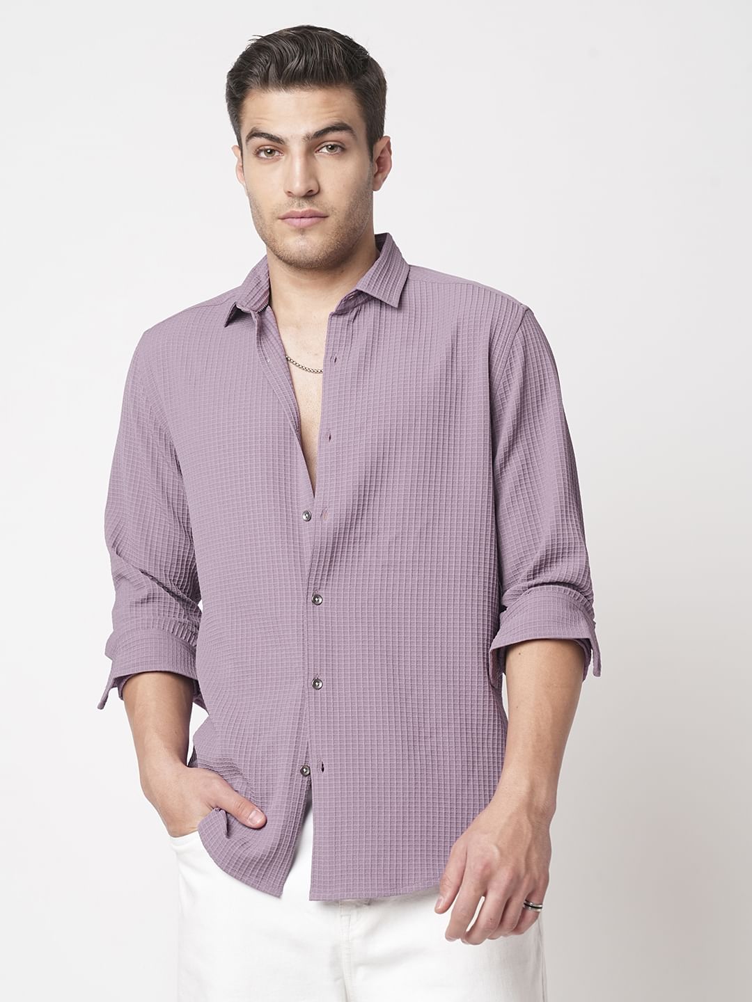 Sunset Purple Mini Checks Textured Shirt