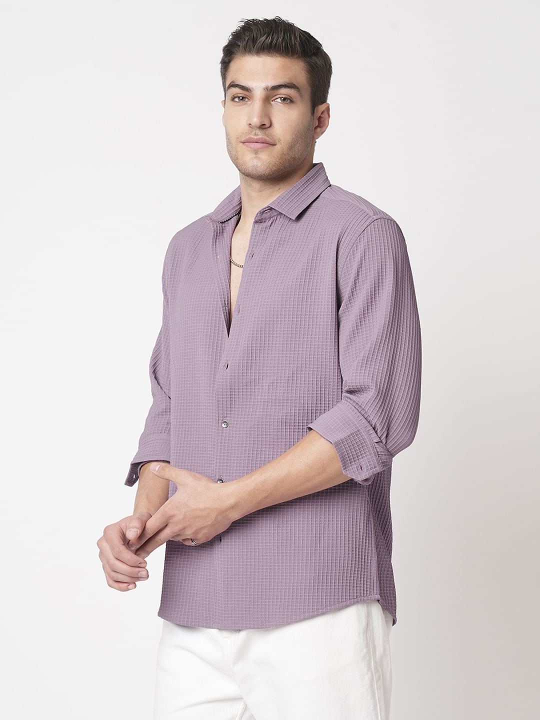 Sunset Purple Mini Checks Textured Shirt