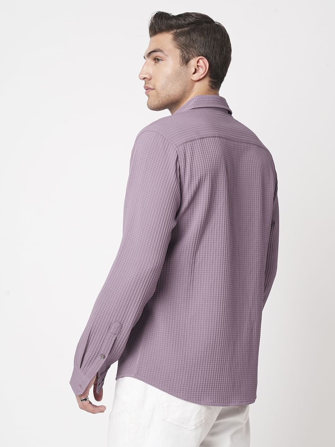 Sunset Purple Mini Checks Textured Shirt