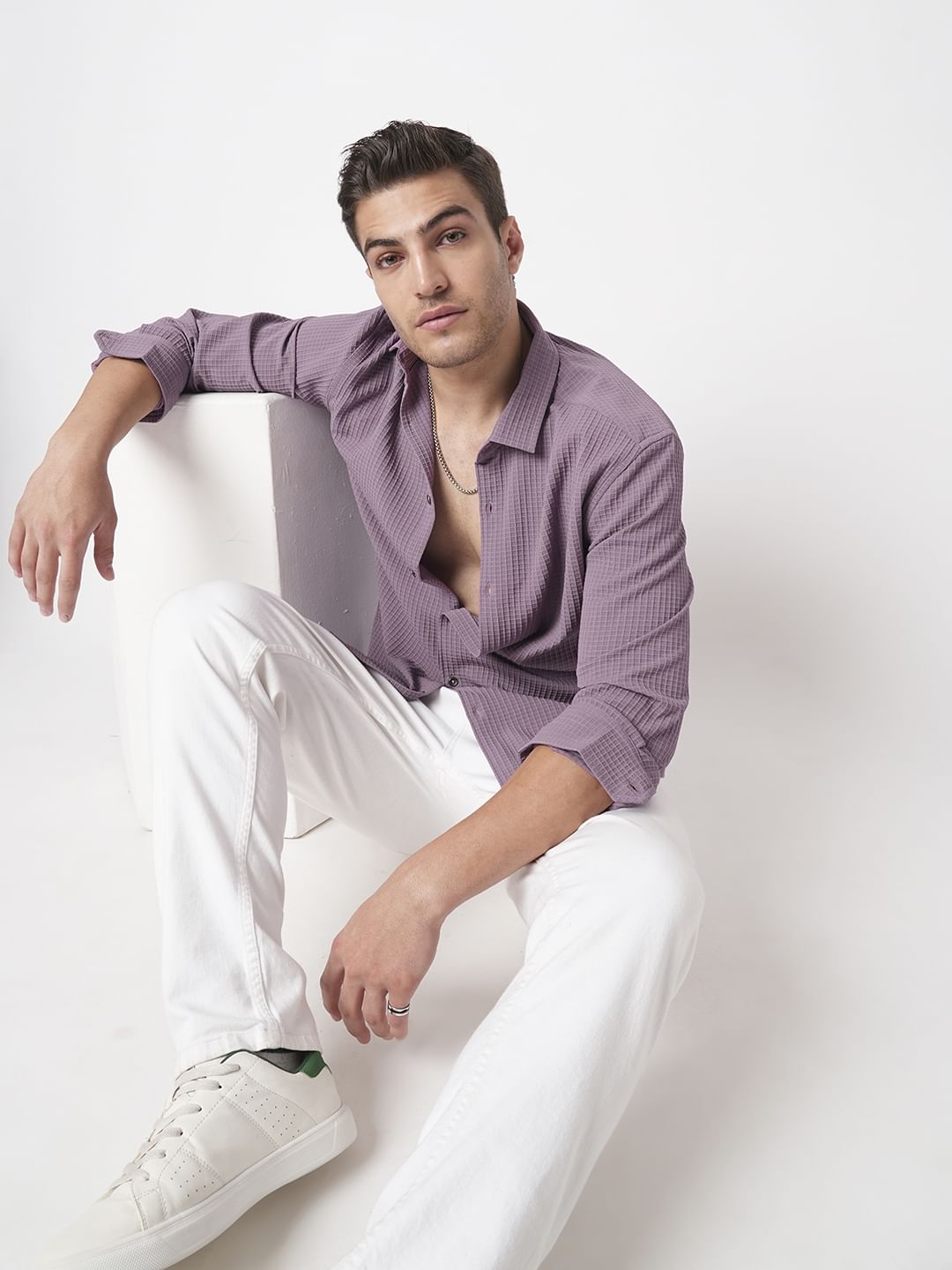 Sunset Purple Mini Checks Textured Shirt